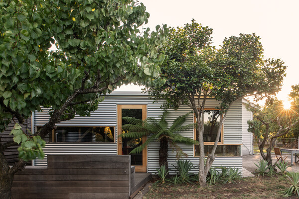 Horizontal glazing in front of the frame, while vertical windows are adapted from existing openings