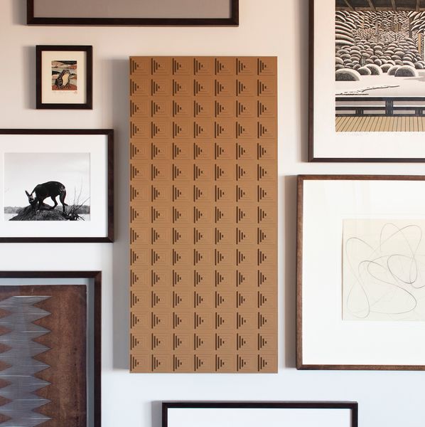 Submaterial’s pieces are striking works of art. The Meso panel, for example, features a built-up surface of concentric squares in vegetable-tanned cowhide.