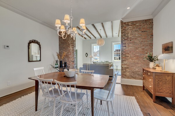 The exposed brick is original to the home.
